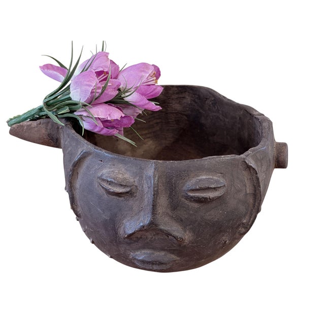 African Vintage Kuba Wooden Cup Figural Head Congo 8.5" W For Sale - Image 3 of 9