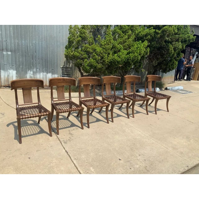 1980s Vintage Klismos Style Solid Walnut Dining Chairs - Set of 6 For Sale - Image 4 of 4