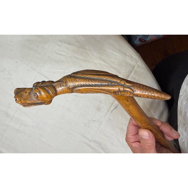 Antique 19th Century Hand Carved Folk Art Dragon Walking Stick Cane Sculpture For Sale - Image 10 of 16