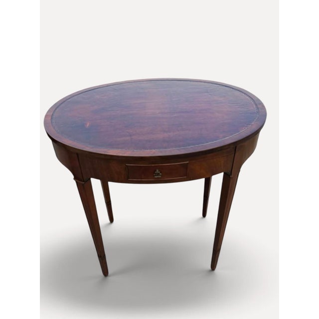 1920 English Sheraton Mahogany Leather Top Side/Sofa Tables, American Made. For Sale - Image 13 of 16