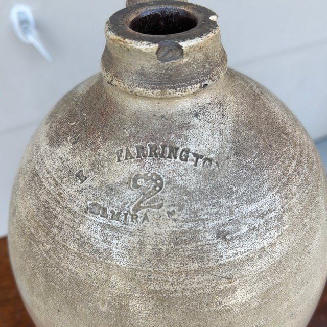 Mid 19th Century Antique Salt Glazed Stoneware Two Gallon Jug, E. Farrington, Elmira, New York, Circa 1860s For Sale - Image 5 of 11