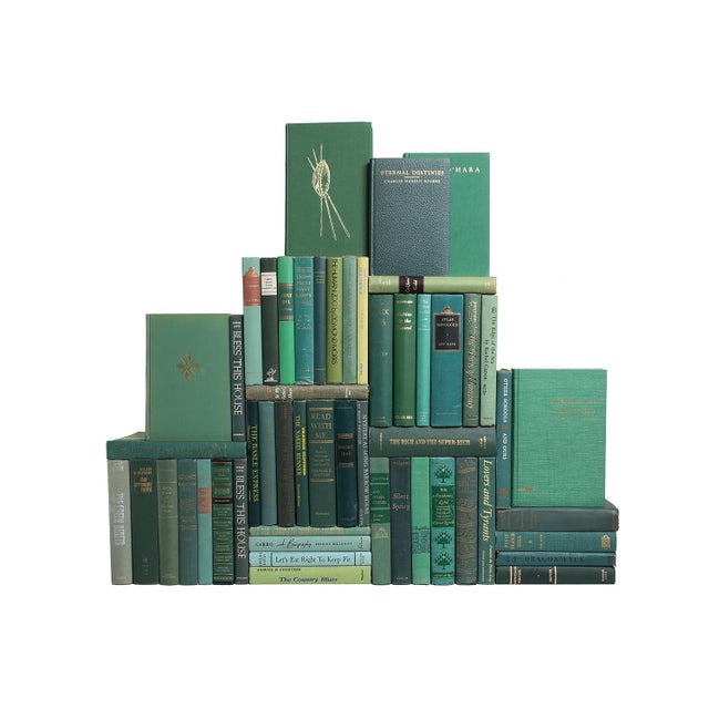 Mid-Century Modern Decorative Books - Vintage Green Book Wall - Set of 50 Green Books For Sale - Image 3 of 3