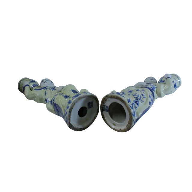 Chinoiserie Oriental Ceramic Cream Yellow Blue Couple Holding Jar Figures - a Pair For Sale - Image 3 of 8