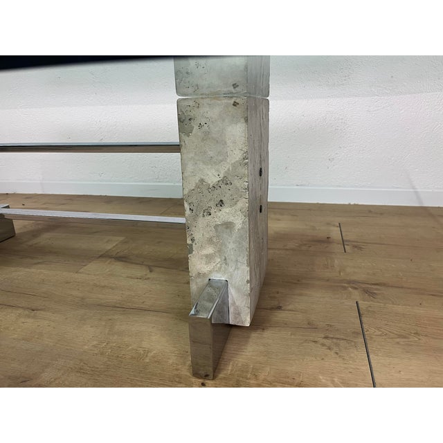 Coffee Table in Travertine Steel and Smoked Glass, 1970s For Sale - Image 6 of 9