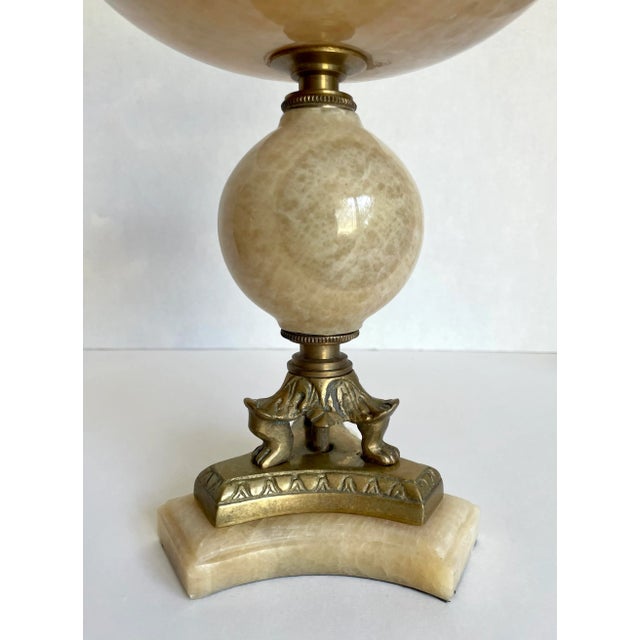 Almond 1960's Brass and Alabaster Stone Pedestal Bowl For Sale - Image 8 of 11