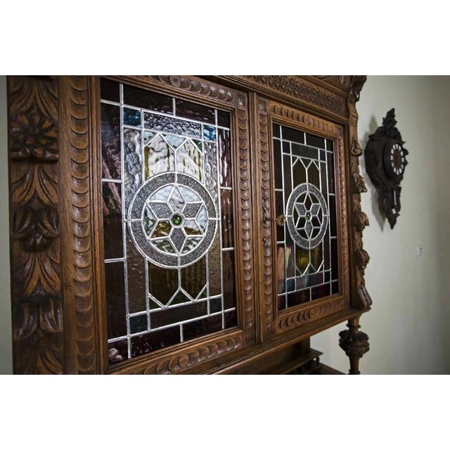 Neo-Renaissance Oak Cabinet with Stained Glass For Sale - Image 6 of 18