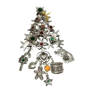 Vintage Kirk's Folly Stars Christmas Tree Pin With Dangling Charms