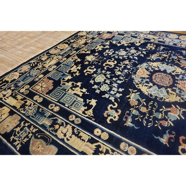 Late 19th Century 1890s Navy Blue Medallion Qing Antique Chinese Peking Room Size Wool Pile Rug For Sale - Image 5 of 10