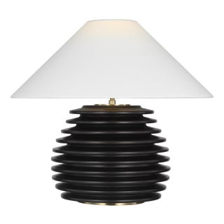 Kelly Wearstler by Visual Comfort Signature Crenelle 20" Stacked Table Lamp in Ebonized Birch with Linen Shad For Sale