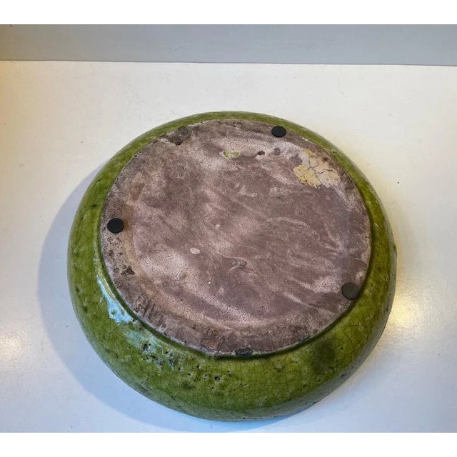 Large Green Stoneware Centerpiece in Raku Crackle Glaze For Sale - Image 10 of 14