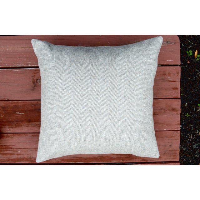 2010s Italian FirmaMenta Eco-Friendly Neutral Herringbone Recycled Wool Pillow For Sale - Image 5 of 7