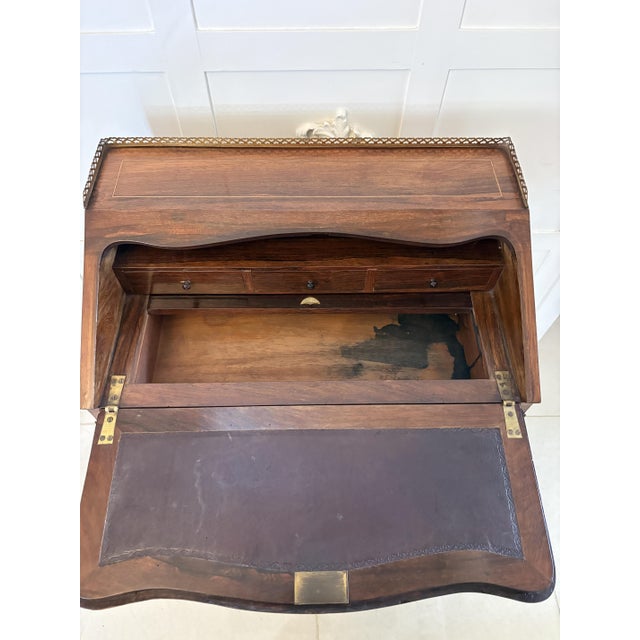 Mid 19th Century Antique Victorian French Rosewood Marquetry Inlaid Bureau, 1860s For Sale - Image 5 of 14