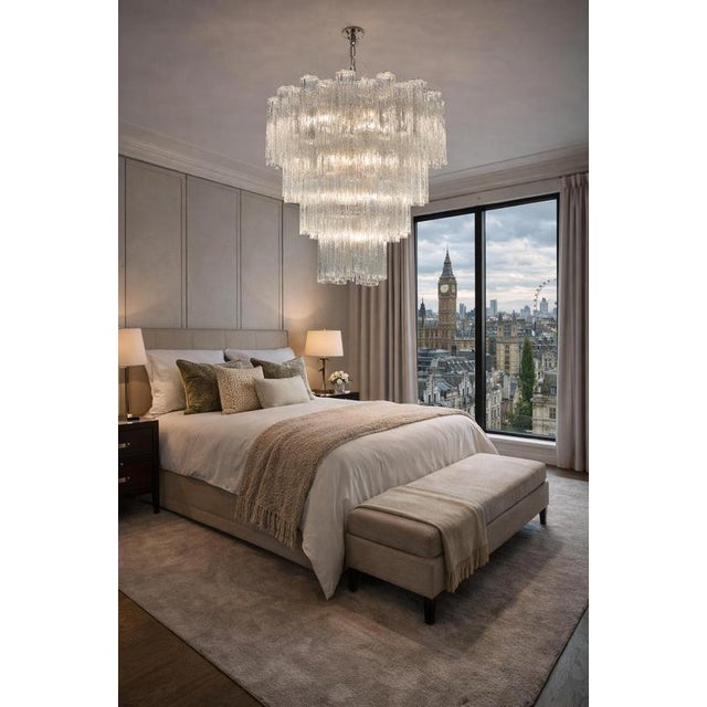 1990s Italian Chandelier in Transparent Murano Glass, 1990, Set of 2 For Sale - Image 5 of 17