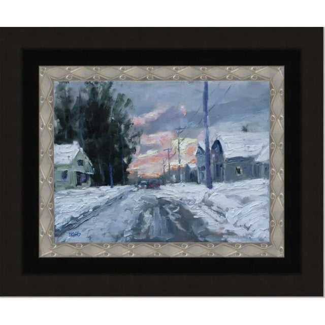 Wood "Winter Dusk" Contemporary Winter Landscape Oil Painting For Sale - Image 7 of 12