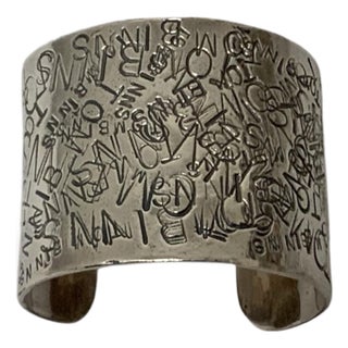 Attributed to Tom Binns Sterling Silver Abstract Typography Wide Cuff Bracelet Tb .925 103g C. 2000s For Sale
