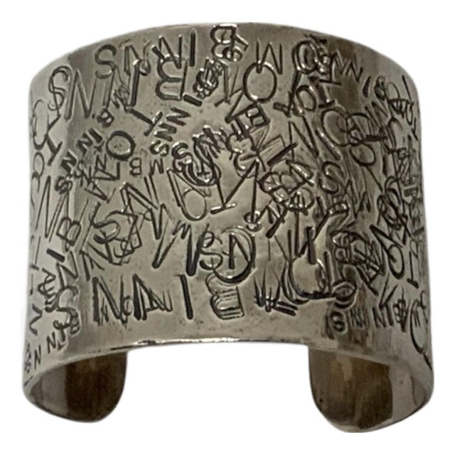 Attributed to Tom Binns Sterling Silver Abstract Typography Wide Cuff Bracelet Tb .925 103g C. 2000s For Sale