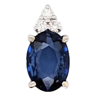 Classic Sapphire Pendant With Earth Mined Diamonds: Solid 14k Gold, Oval 7x5mm For Sale