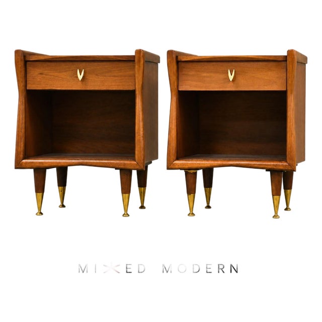 1960s Walnut Nightstands by Kent Coffey the Sharon - A Pair For Sale