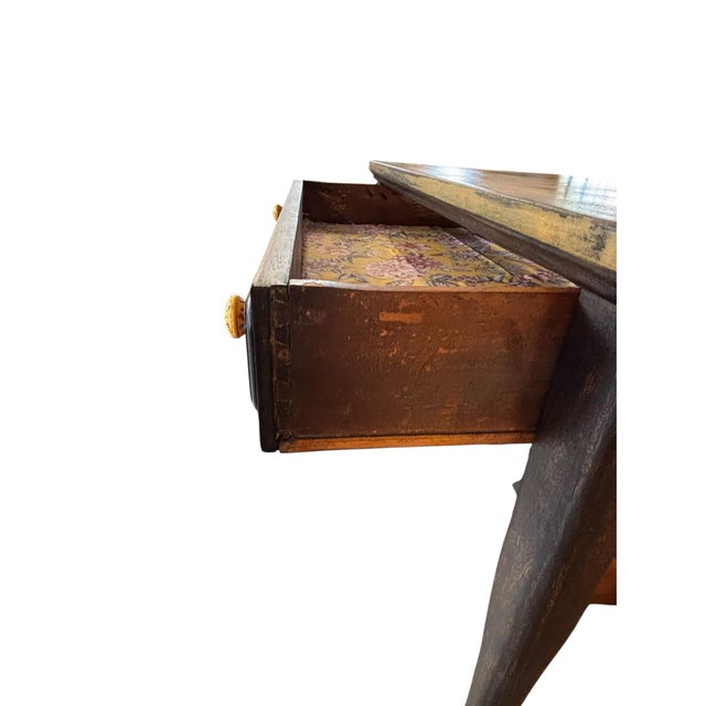 Wood Vintage Distressed Writing Table With Single Drawer & Ceramic Knobs For Sale - Image 7 of 11