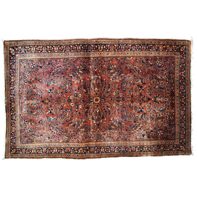 Textile 1920s Handmade Antique Persian Sarouk Rug 3.5' X 5.3' For Sale - Image 7 of 8