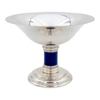 Puiforcat French Art Deco Flaring Tazza With Faux Lapis Lazuli Stem For Sale