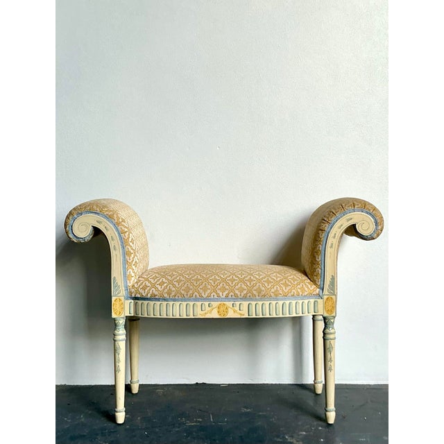 Vintage Regency Hand Painted Bow Front Bench For Sale - Image 12 of 12
