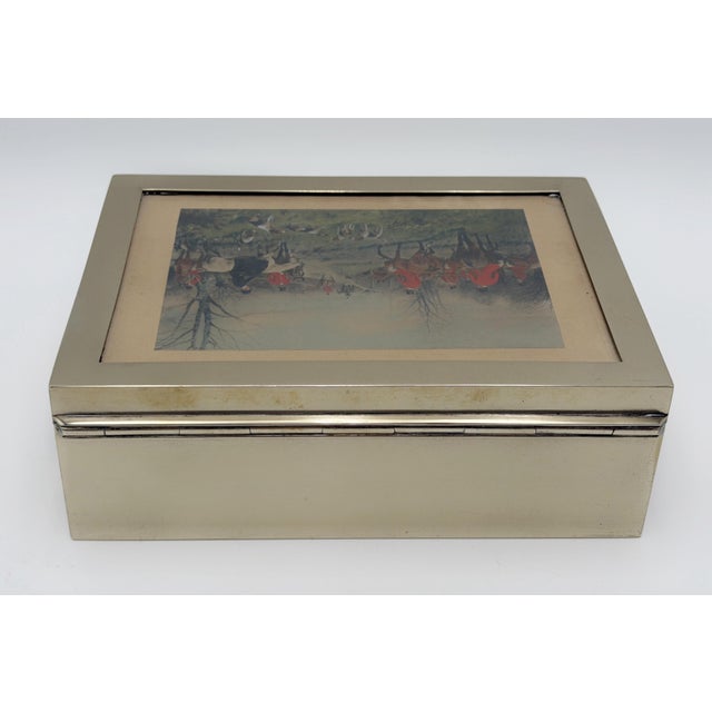 Vintage English Hunt Scene Silver Plate and Glass Humidor or Trinket Box For Sale - Image 9 of 12