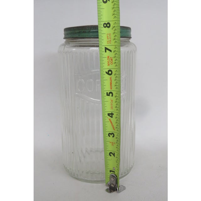 Hoosier Sellers Coffee Canister 1920s Clear Ribbed Glass Jar With Lid 4481b For Sale - Image 13 of 15