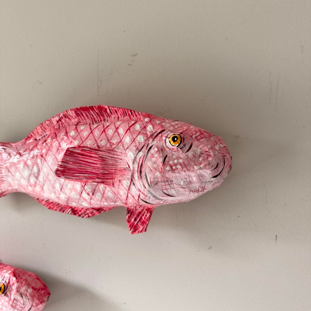 Pink Folk Art Paper Mache Hanging Fish- a Pair For Sale - Image 4 of 9