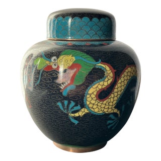 Vintage Chinese Cloisonné Dragon Ginger Jar W/ Lid, Decorative Collectible Vase For Sale