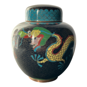 Vintage Chinese Cloisonné Dragon Ginger Jar W/ Lid, Decorative Collectible Vase