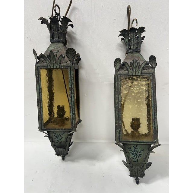 Lacquered Sheet Metal Lanterns, 20th Century, Set of 2 For Sale - Image 5 of 16