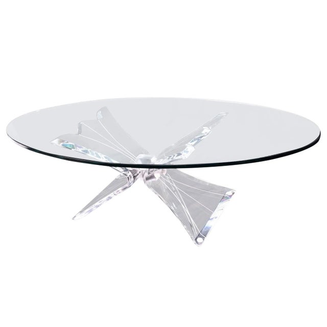 Lucite Bow Tie Butterfly Wing Shape Base Oval Glass Top Mid Century Coffee Table For Sale - Image 13 of 13
