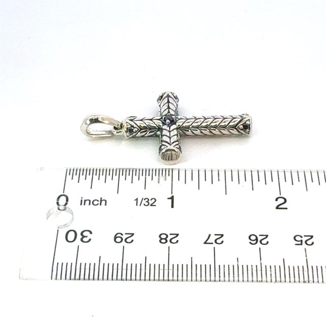 1990s David Yurman Black Diamond Cross Pendant Sterling Silver Estate For Sale In New York - Image 6 of 7
