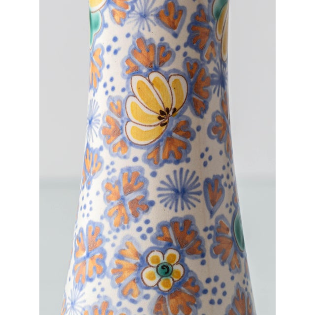 Cream Antique Art Nouveau Gouda Pottery Table Lamps with Silk Shade by Plateelbakkerij Zuid-Holland, 1918, Set of 2 For Sale - Image 8 of 17
