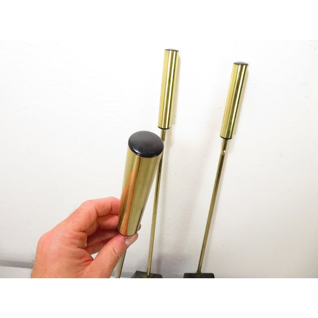 Wall Mount ~ Mid Century Modernist Brass Fireplace Tools Set ~ Donald Deskey Era For Sale - Image 9 of 17