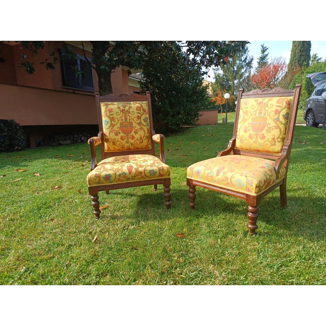 Walnut Armchairs with Silk Upholstery, 1830, Set of 2 For Sale - Image 13 of 16