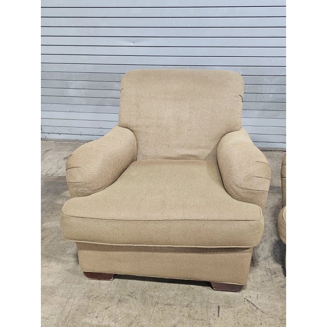 Store Item: Pair of Baker Upholstered Club Armchairs Lounge Chairs with Matching Pillows Description: From the Milling...