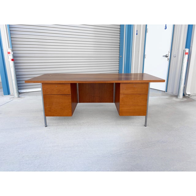 Mid-Century Modern 1960s Mid Century Walnut and Chrome Executive Desk by Florence Knoll For Sale - Image 3 of 12