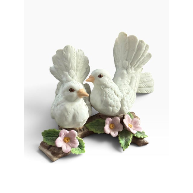 Shabby Chic Homco Courtship Doves #1453 | Vintage Ceramic Love Birds With Flowers For Sale - Image 3 of 7