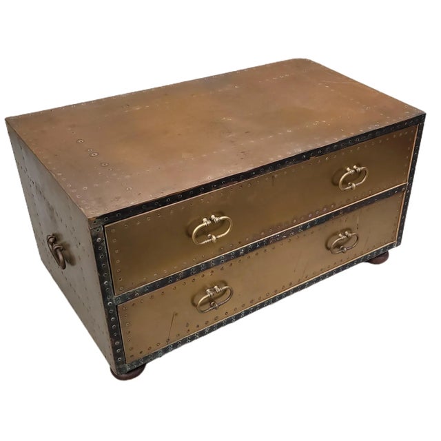 Mid 20th Century Sarreid Brass Cocktail Table With Drawers For Sale - Image 9 of 9