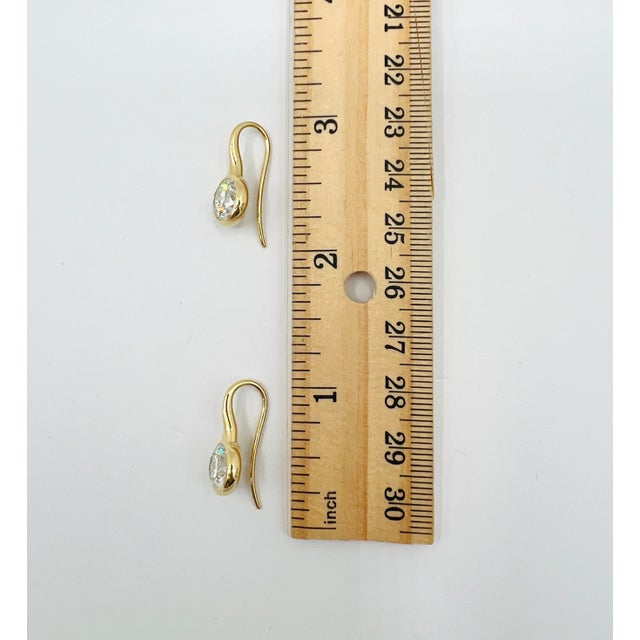 Gia 2 Carat Each White Round Diamond Dangle Bezel Earrings in 18k Yellow Gold, A Pair For Sale In Los Angeles - Image 6 of 7