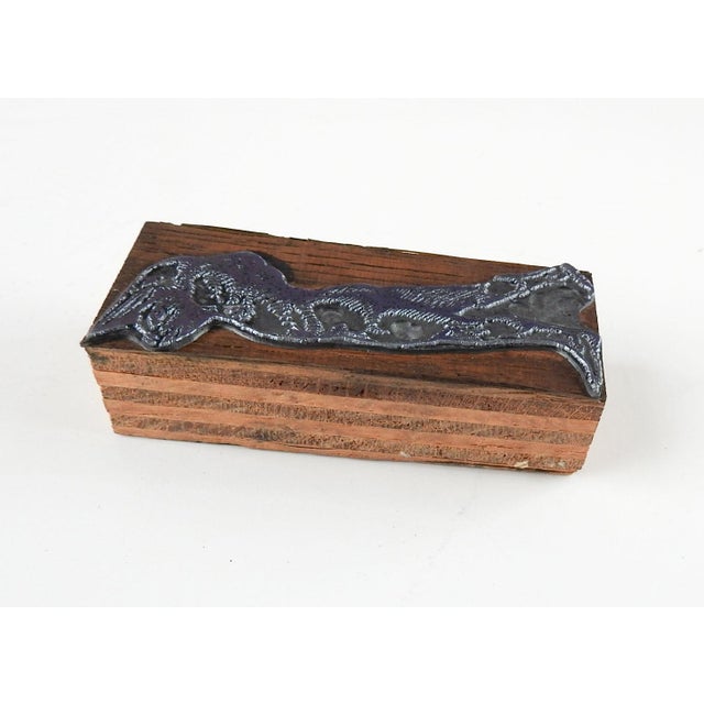 Figurative Etched Metal & Wood Print Block in the Manner of Leonard Baskin Bird Pig Man For Sale - Image 3 of 5