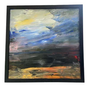 Abstract Acrylic on Canvas Framed / Signed Yjr 16" by 16"