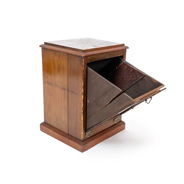 Victorian Antique Victorian Firewood / Coal Box With Cast Brass Hardware, Tilting Front Panel & Recessed Bin For Sale - Image 3 of 10