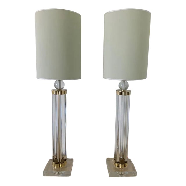 Murano Glass and Brass Table Lamps, Set of 2 For Sale