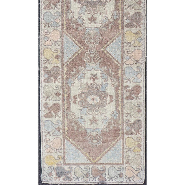 Measures: 2'8" x 10'2" Classic Medallion Design Turkish Oushak Runner in Soft Pastel Tones. Keivan Woven Arts / rug...