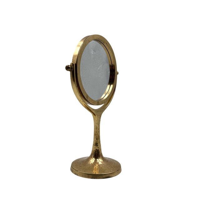 Organic Modern Hammered Brass Table Mirror, France, 1960s For Sale - Image 11 of 11