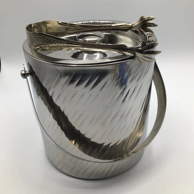 Double Wall Insulated Ice Bucket Stainless Steel With Ice Tongs by Tamari For Sale - Image 13 of 13