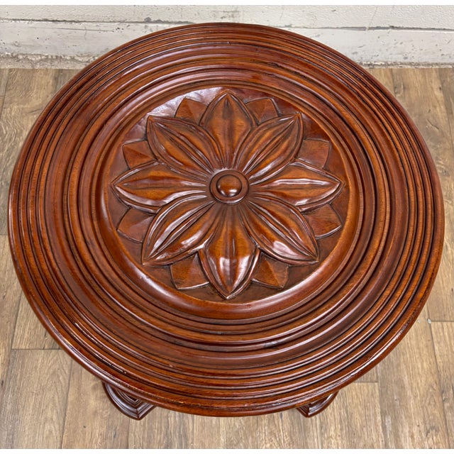 Traditional Glass Top Floral Carved 54 Inch Round Top Pedestal Dining Table With Fluted Base For Sale - Image 3 of 15